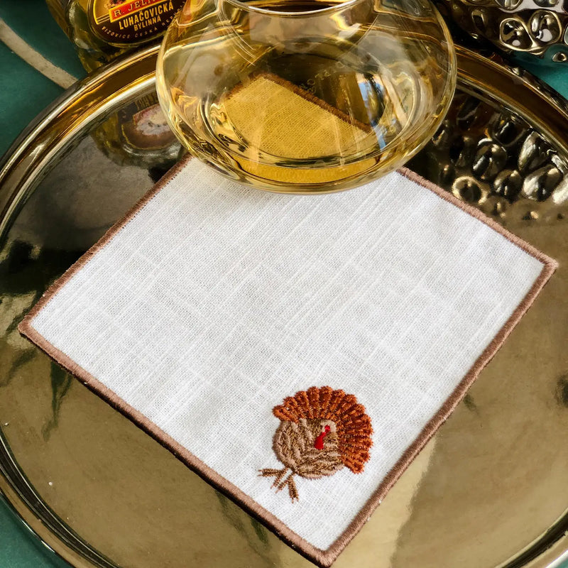 Thanksgiving Embroidered Turkey Cocktail Napkins