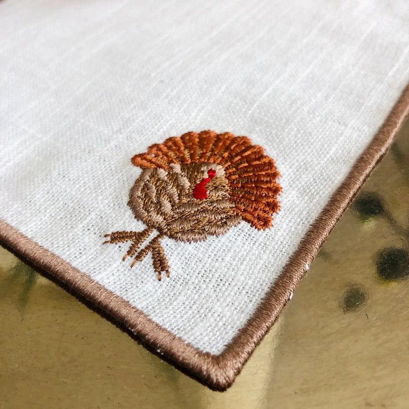 Thanksgiving Embroidered Turkey Cocktail Napkins