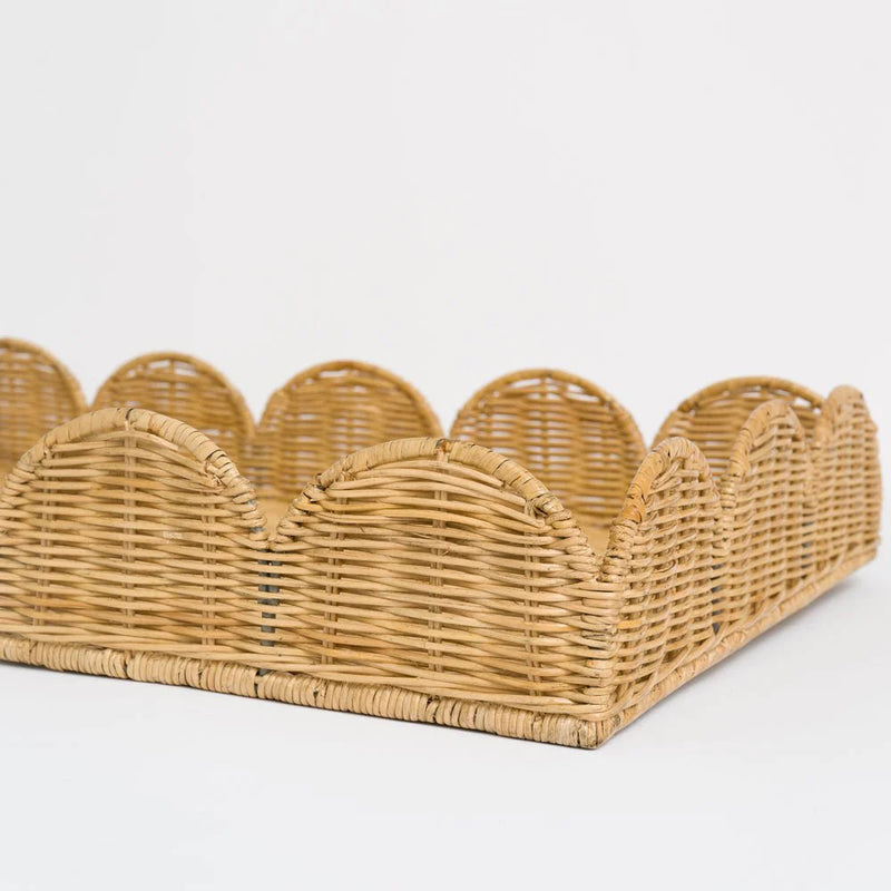 Natural Wicker Scalloped Rectangle Trays