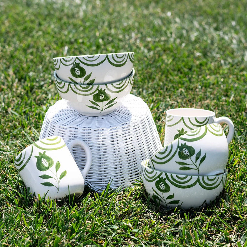 Pomegranate Crest Green Mug | Set of 2
