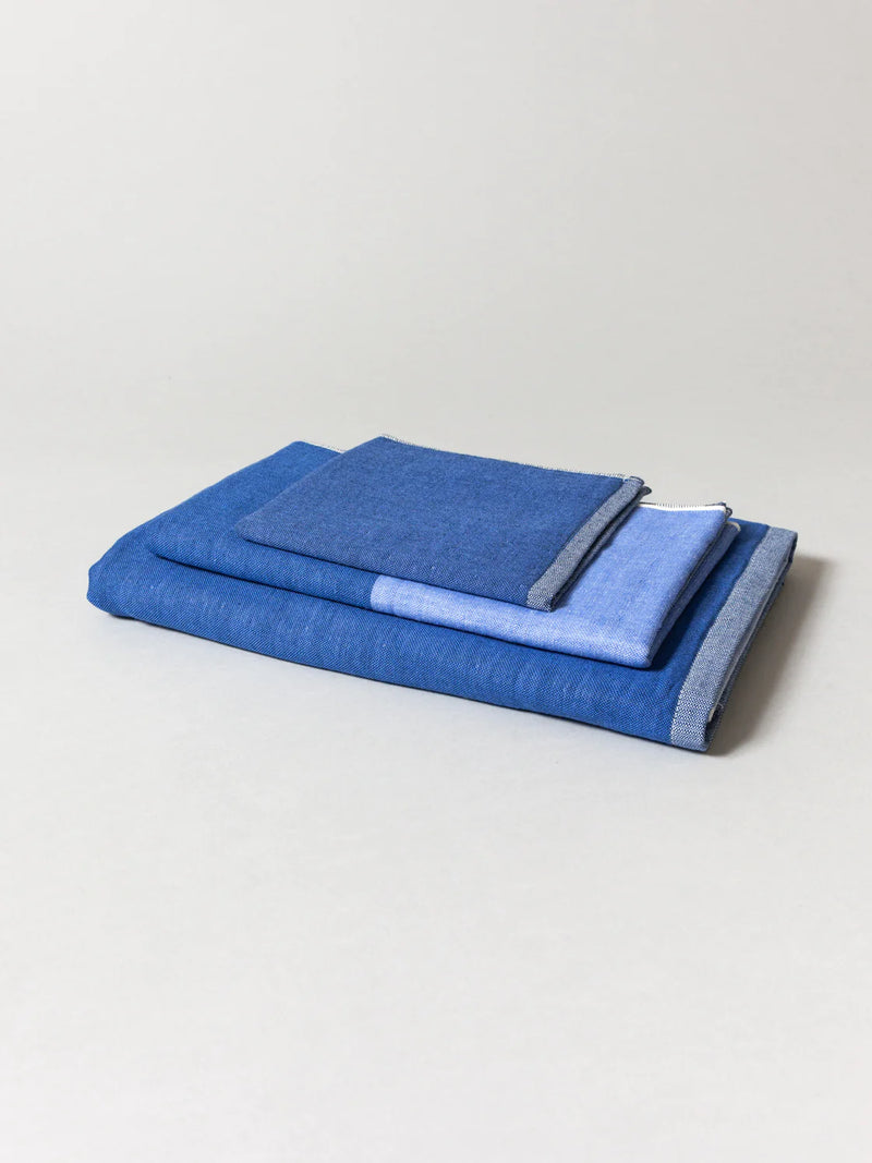 Two Tone Chambray Hand Towel - Blue