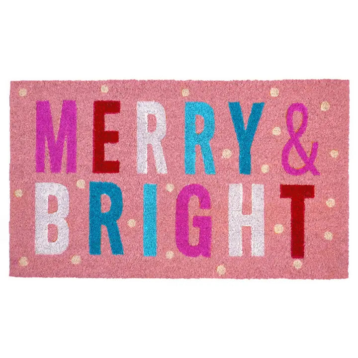 Pink Christmas Merry & Bright Doormat