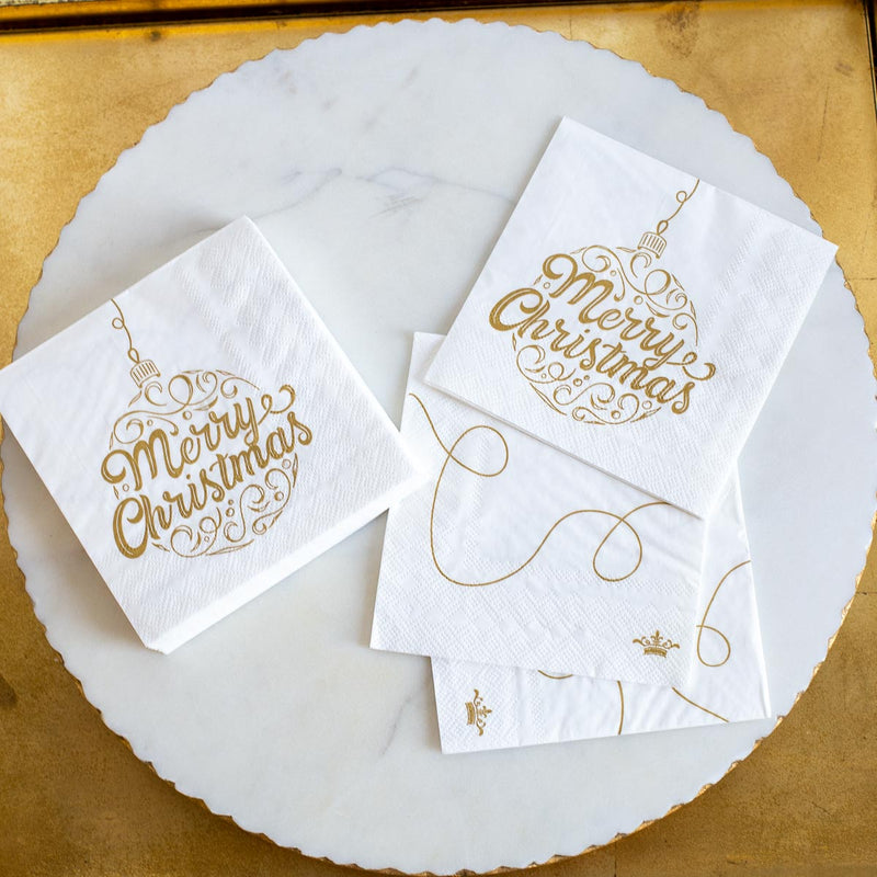 Merry Christmas Ornament Script Cocktail Napkins