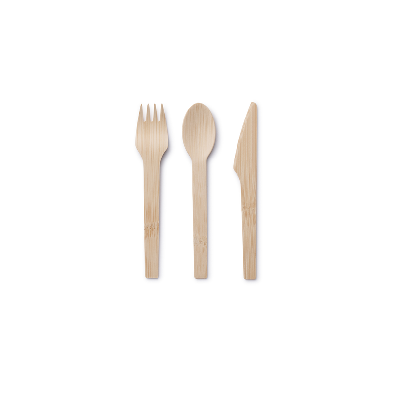 Disposable Bamboo Knife, Fork, and Spoon Set