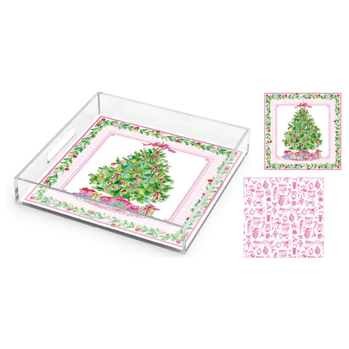 Pink Christmas Tree Colorful Ornament Acrylic Tray (12"x12")