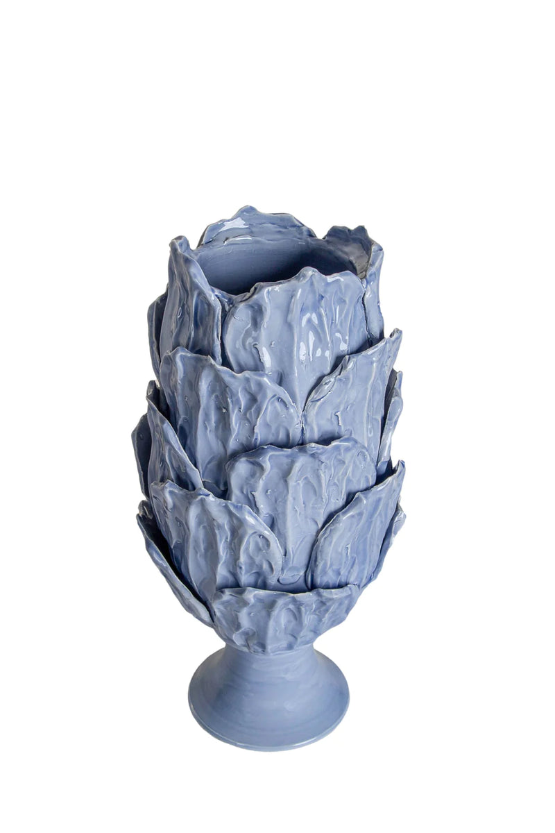 Footed Blue Foliage Vase