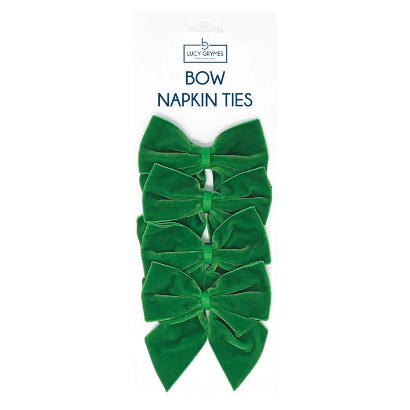 Green Velvet Bow Napkin Ties Set of 4
