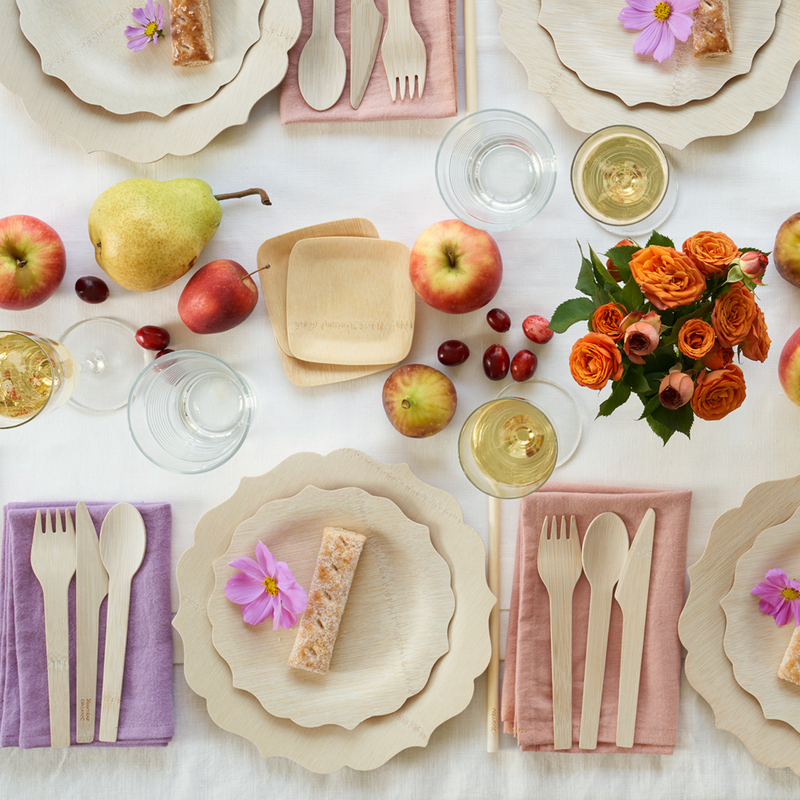 Disposable Bamboo Knife, Fork, and Spoon Set