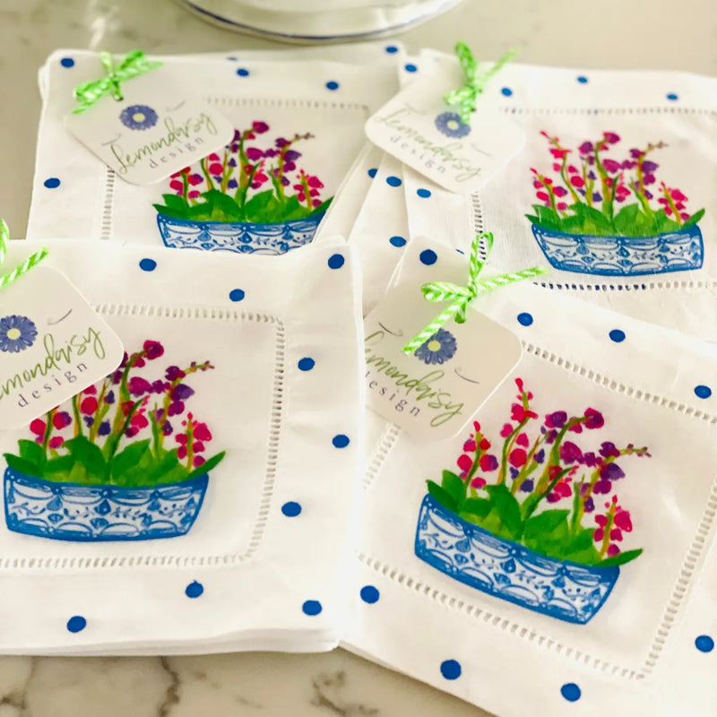 Chinoiserie Orchid Linen Cocktail Napkins | Set of 4