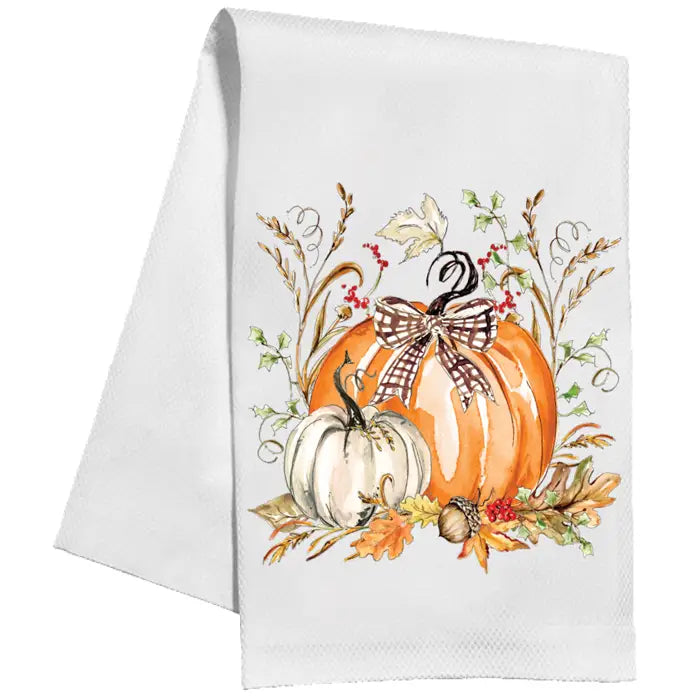 Orange & White Pumpkins Kitchen Towel