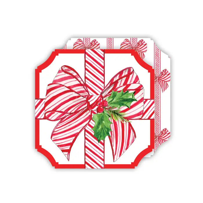 Red & White Bow w/ Holly Coasters