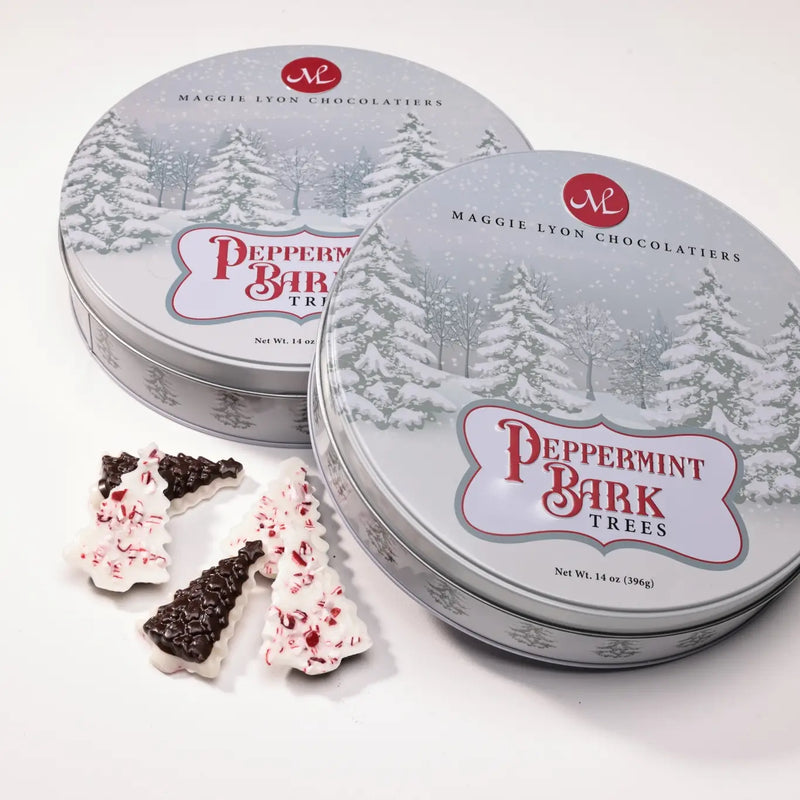 14 Ounce Peppermint Bark Trees Tin
