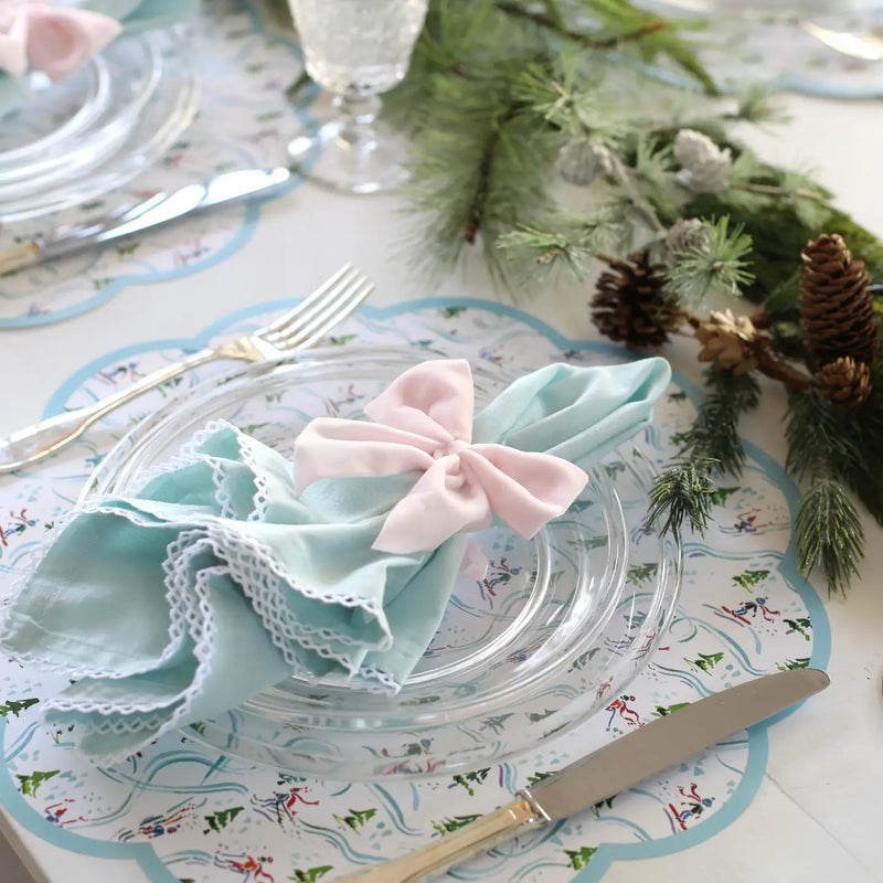 Light Pink Velvet Bow Napkin Ties Set of 4