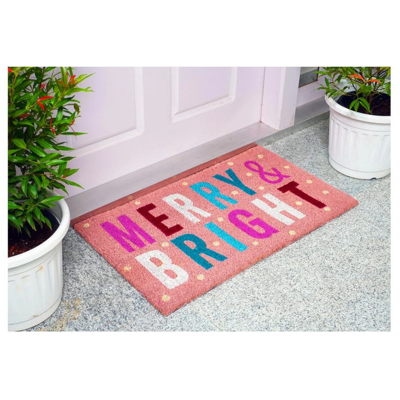 Pink Christmas Merry & Bright Doormat