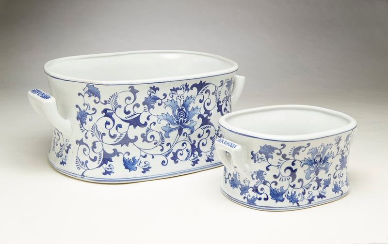 Blue & White Floral Footbath Planters | Set of 2