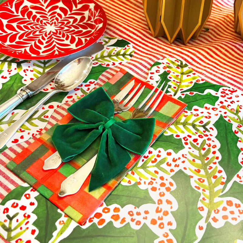 Green Velvet Bow Napkin Ties Set of 4