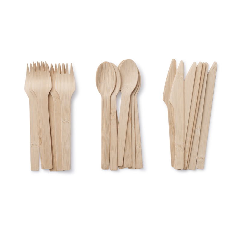 Disposable Bamboo Knife, Fork, and Spoon Set