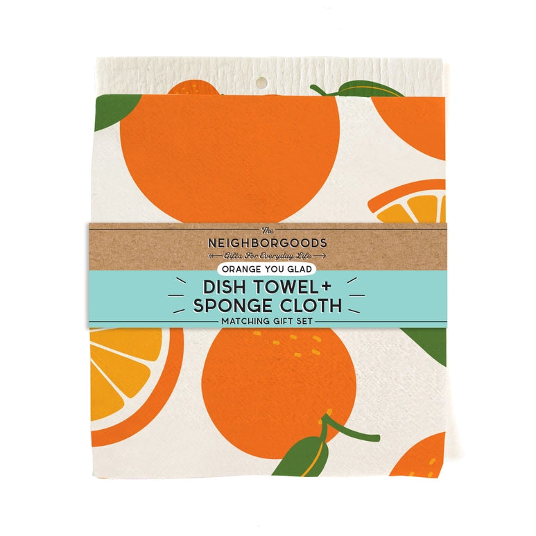 Orange Dish Towel Sponge Set