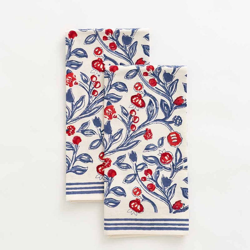 Emma Red & Blue Tea Towels I Set of 2