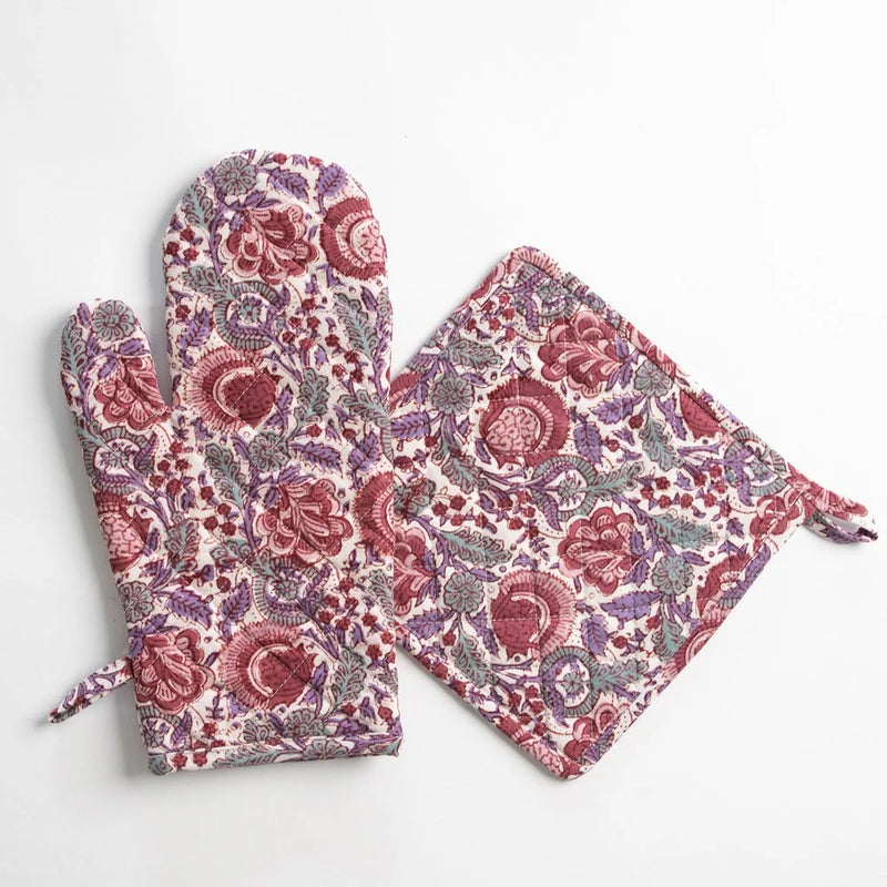 Bohemian Floral Dusty Rose Oven Mitt Set