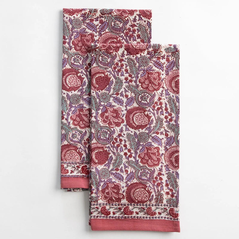 Bohemian Floral Dusty Rose Tea Towel | Set of 2