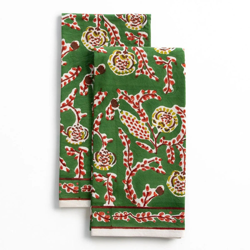 Climbing Dahlia Emerald Green Tea Towels | Set of 2