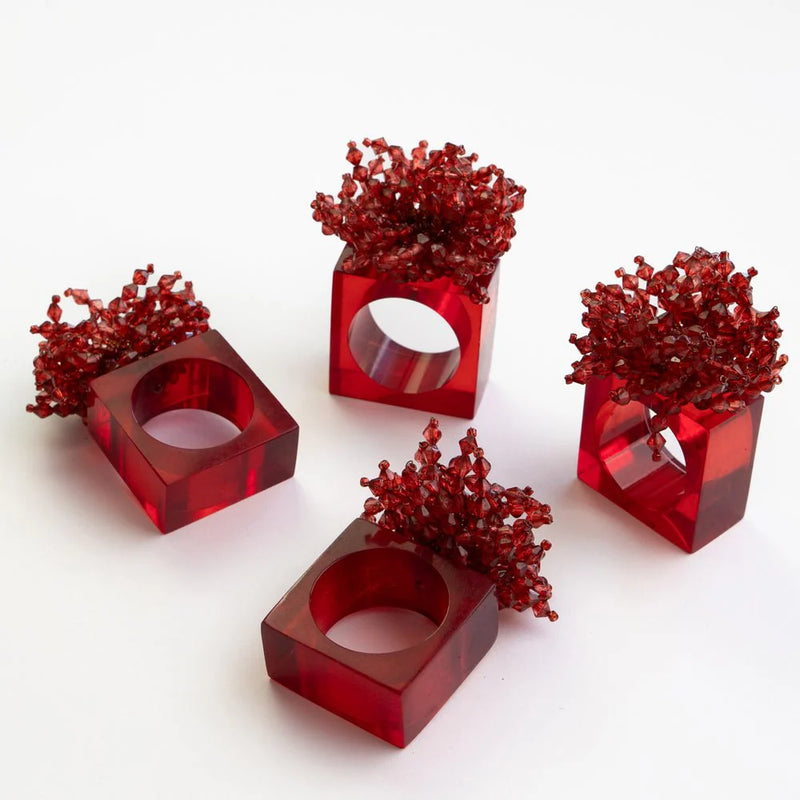 Red Acrylic Beaded Napkin Ring | Set of 4