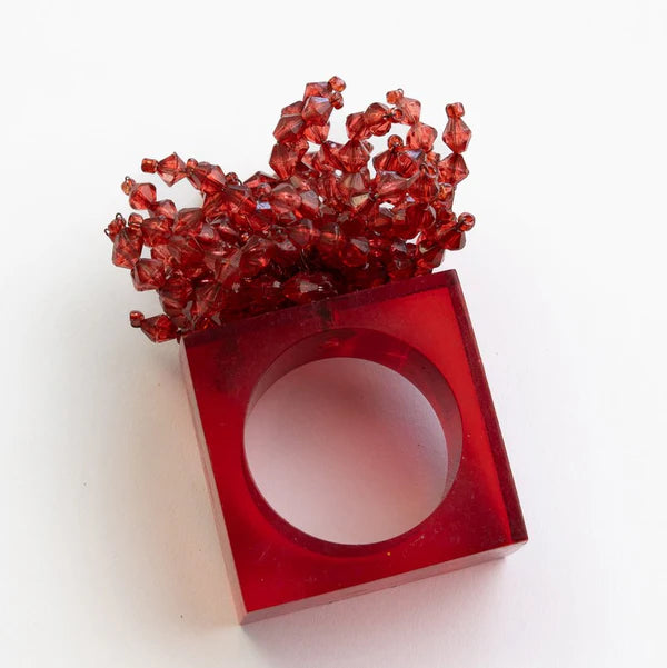 Red Acrylic Beaded Napkin Ring | Set of 4