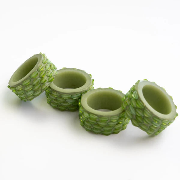 Green Round Rein Beaded Napkin Ring | Set of 4