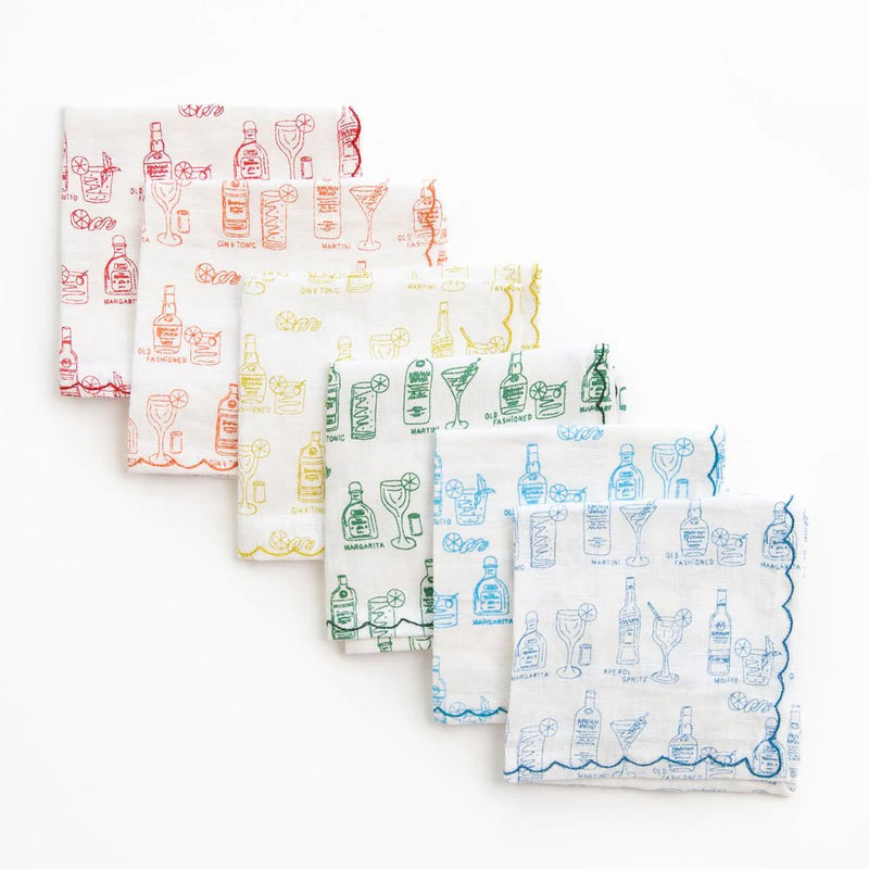 Mixed Drink Printed Linen Cocktail Napkins | Set of 6