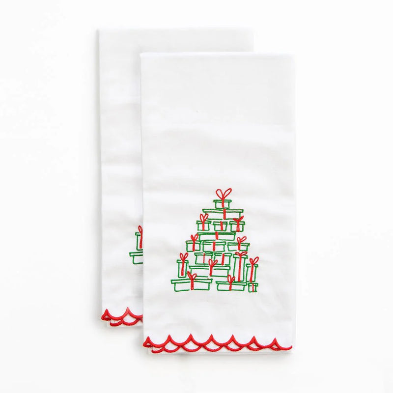 Embroidered Christmas Tree of Gifts Tea Towels | Set of 2