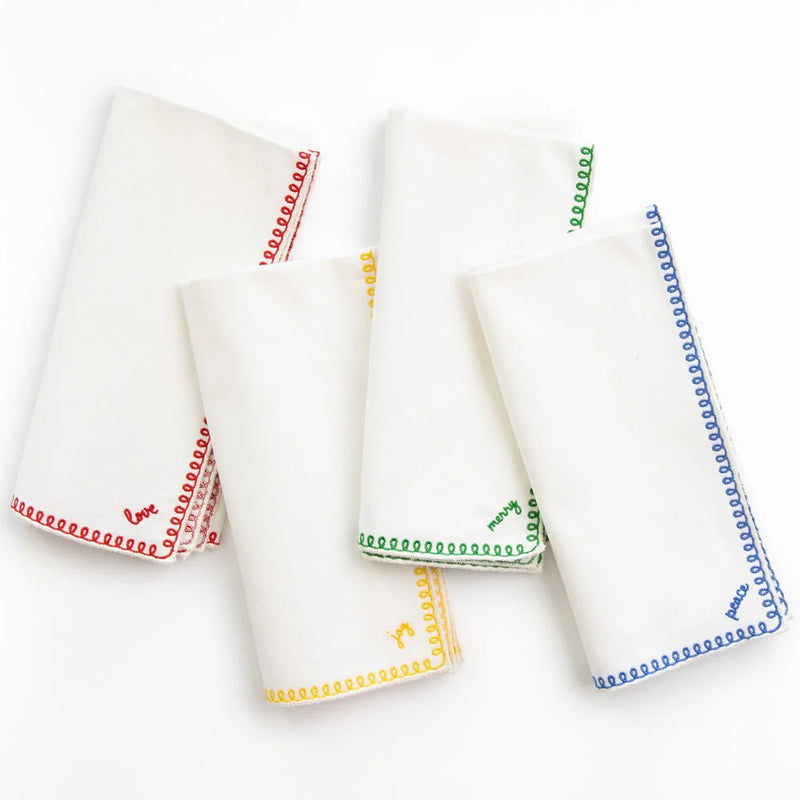 Holiday Greetings Embroidered Napkins | Set of 4