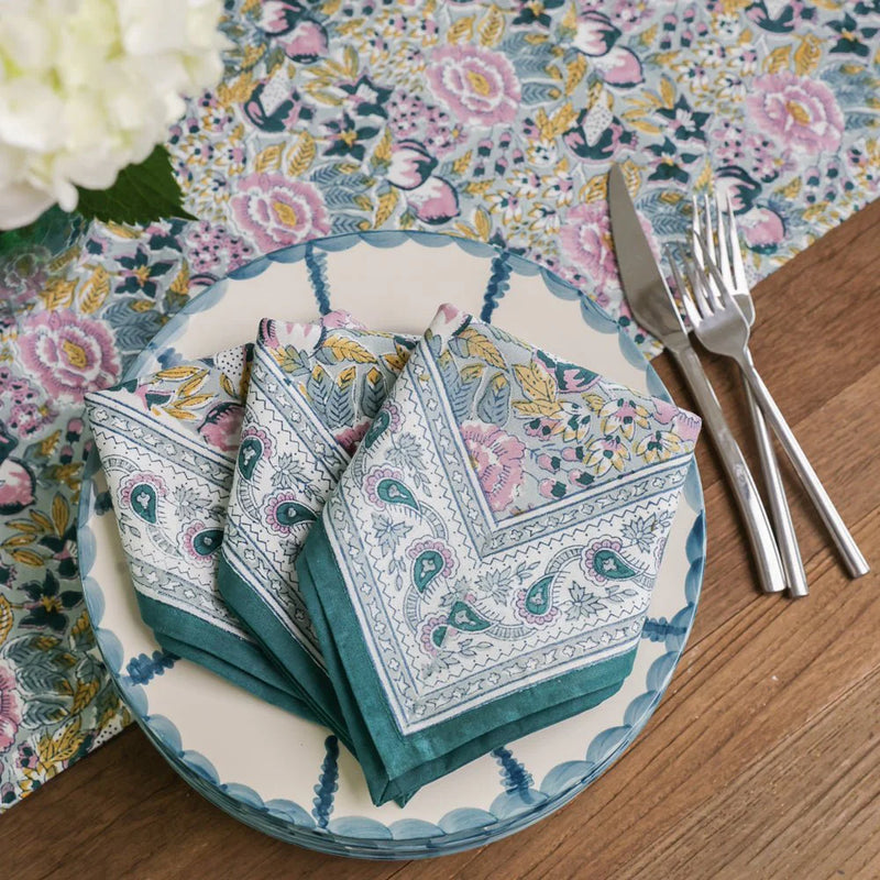 Pomegranate Garden Teal & Lilac Napkin | Set of 4