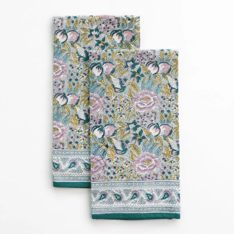 Pomegranate Garden Teal & Lilac Tea Towels | Set of 2