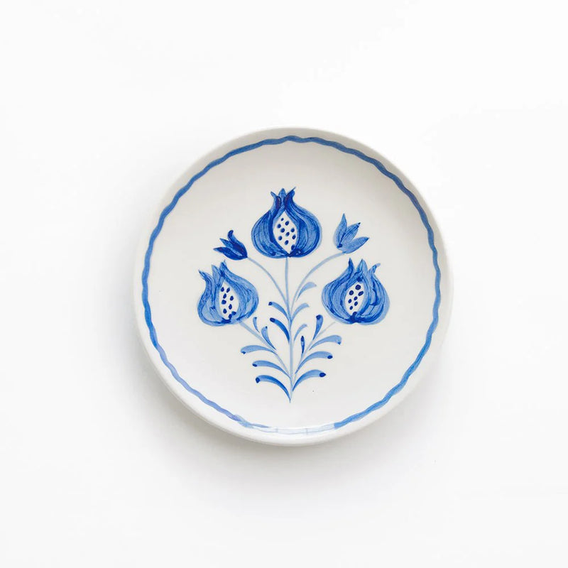 Pomegranate Trio Sketch Cobalt Blue Appetizer Plate | Set of 4