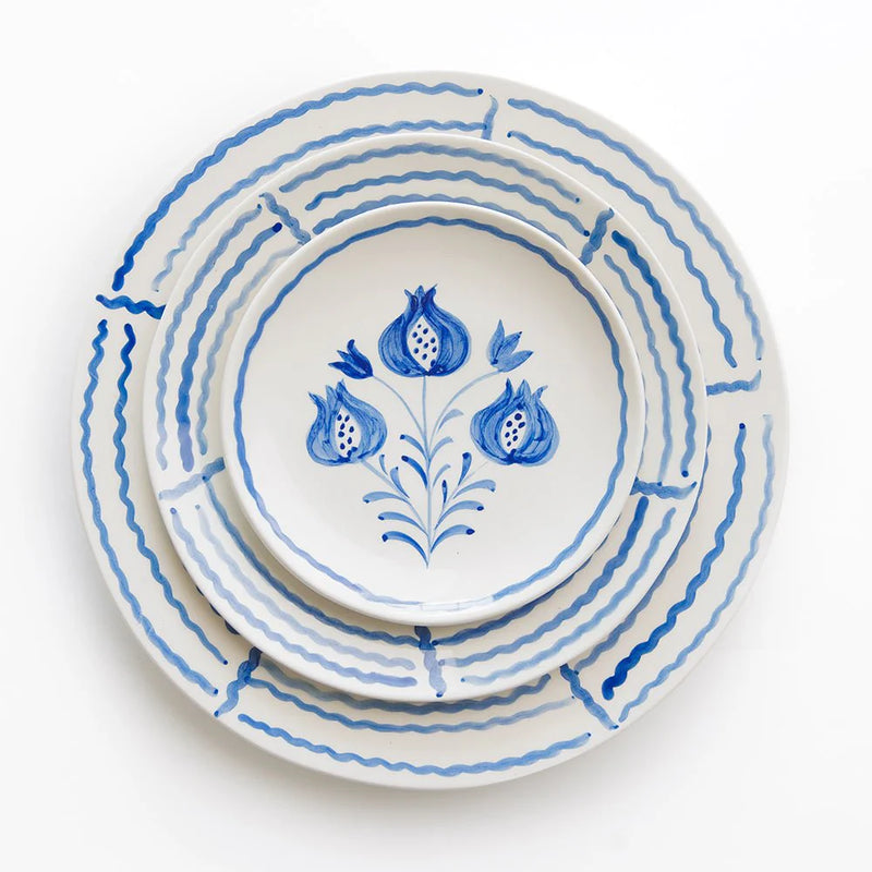 Pomegranate Trio Sketch Cobalt Blue Appetizer Plate | Set of 4