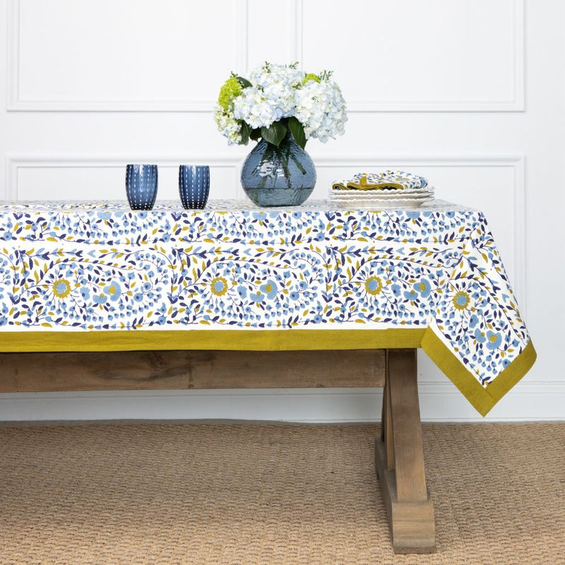 Starflower Blue & Ochre Tablecloth (90 Round)