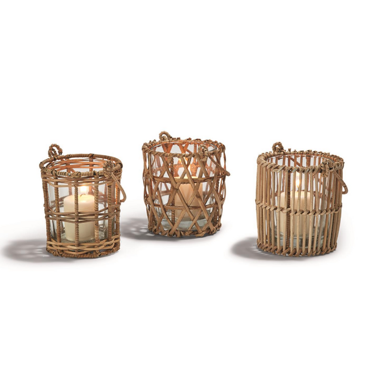 Set of 3 Small Cane Weave Lanterns