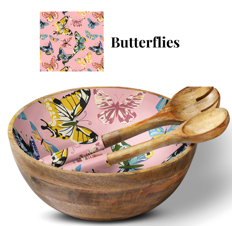 Butterflies Bowl With Matching Server Tongs