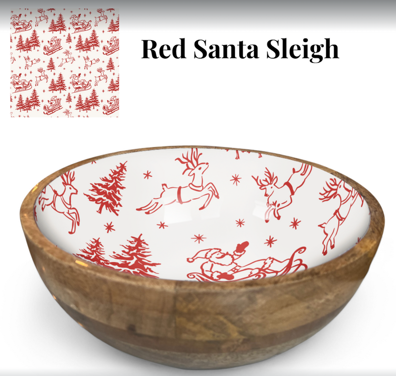 Red Santa Sleigh Bowl with Matching Server Tongs