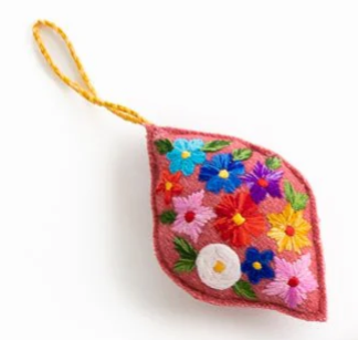 Pink Embroidered Floral Ornaments