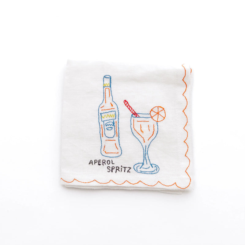 Mixed Drink Embroidered Linen Cocktail Napkins | Set of 6