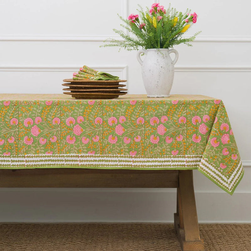 Cactus Flower Fern & Flamingo Tablecloth I 108" Round