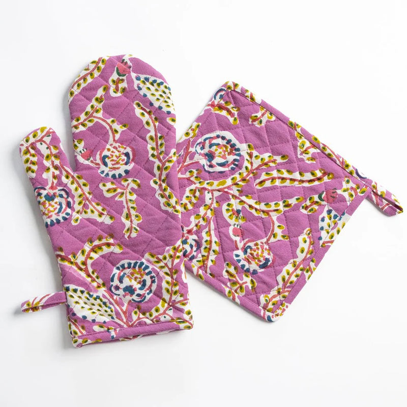 Climbing Dahlia Lilac Oven Mitt Set