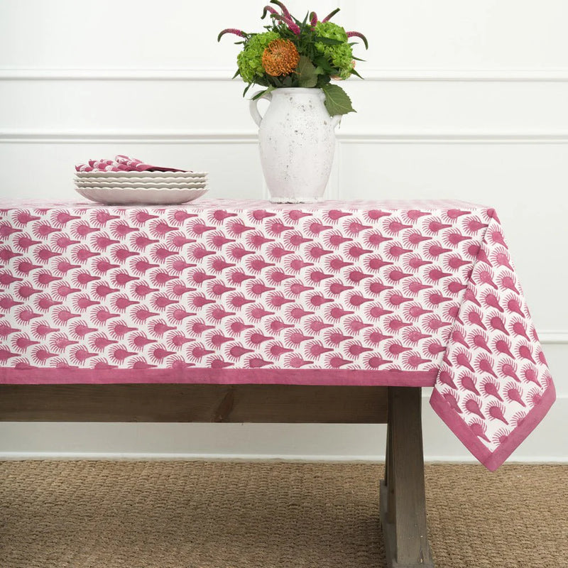 Geo Feather Fuchsia 60" x 140" Tablecloth