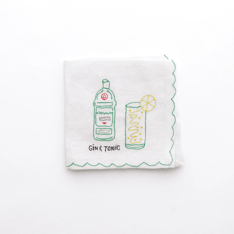 Mixed Drink Embroidered Linen Cocktail Napkins | Set of 6