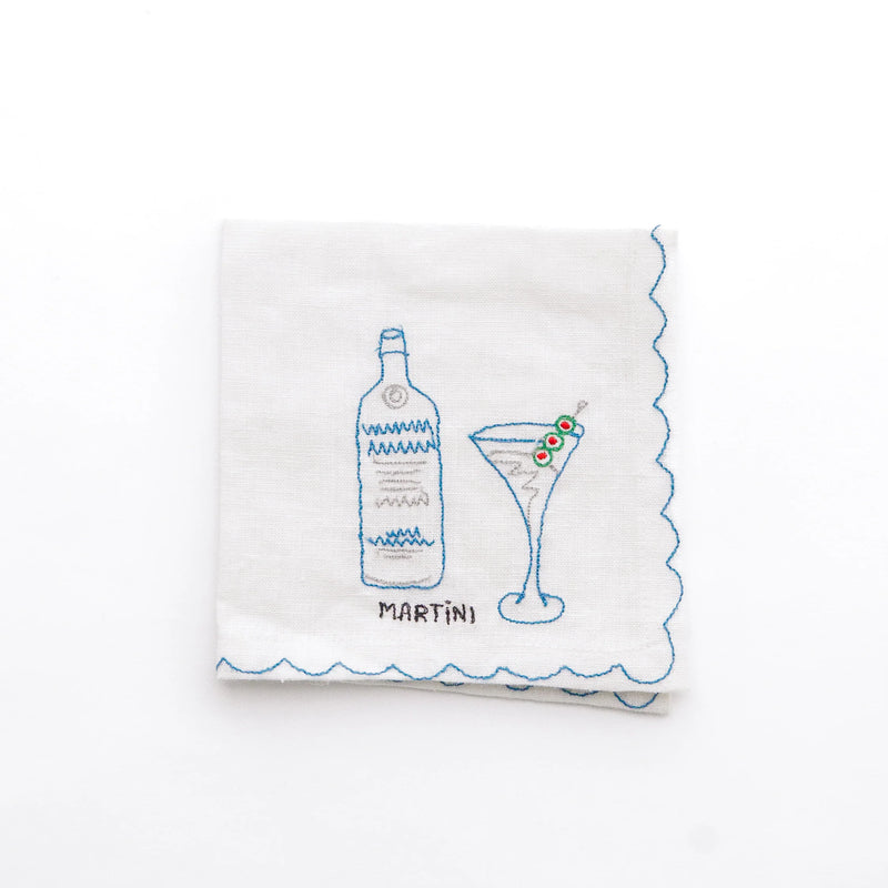 Mixed Drink Embroidered Linen Cocktail Napkins | Set of 6