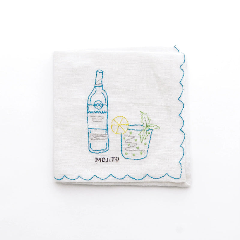 Mixed Drink Embroidered Linen Cocktail Napkins | Set of 6