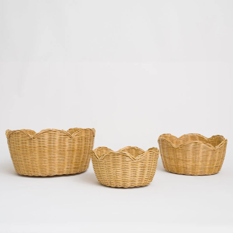 Natural Wicker Scalloped Nesting Bowls