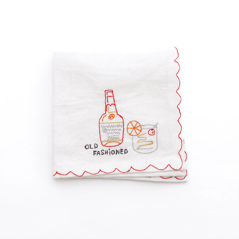 Mixed Drink Embroidered Linen Cocktail Napkins | Set of 6